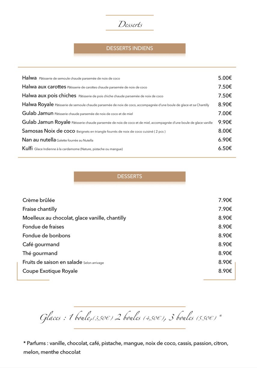La Route des Indes menu 6