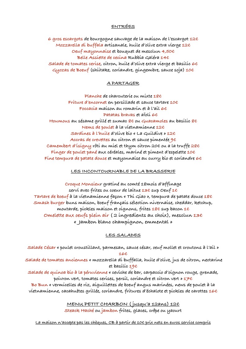 Café Charbon menu 1