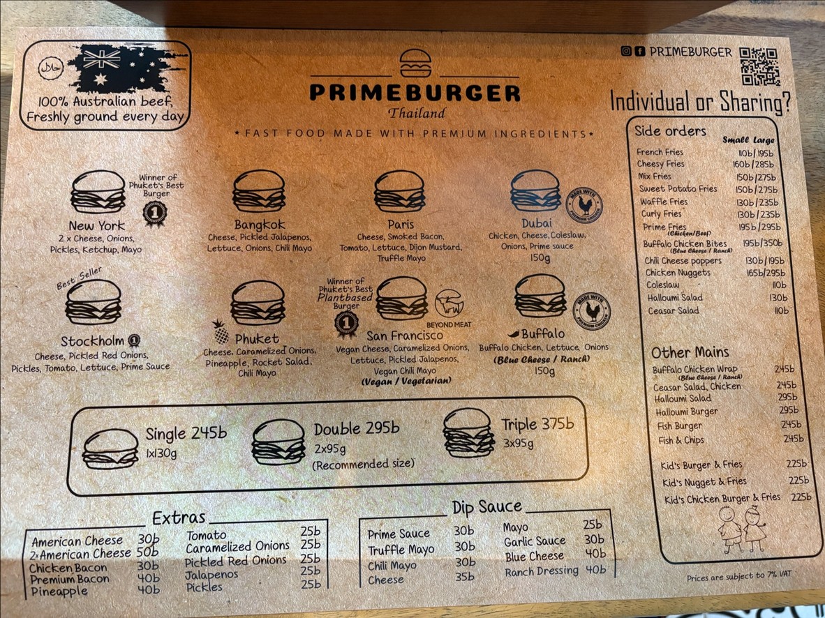 Prime Burger Sukhumvit menu 1
