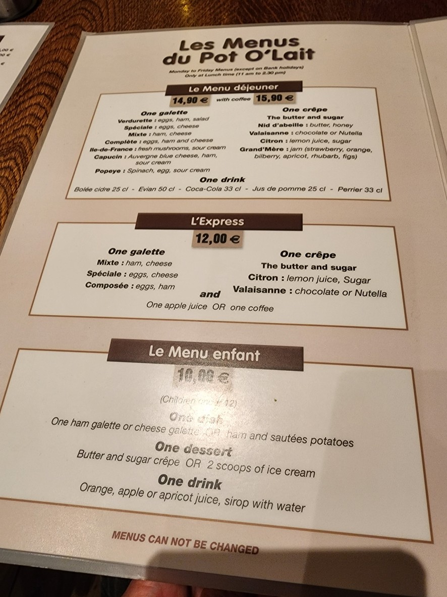 Le Pot O'Lait menu 1