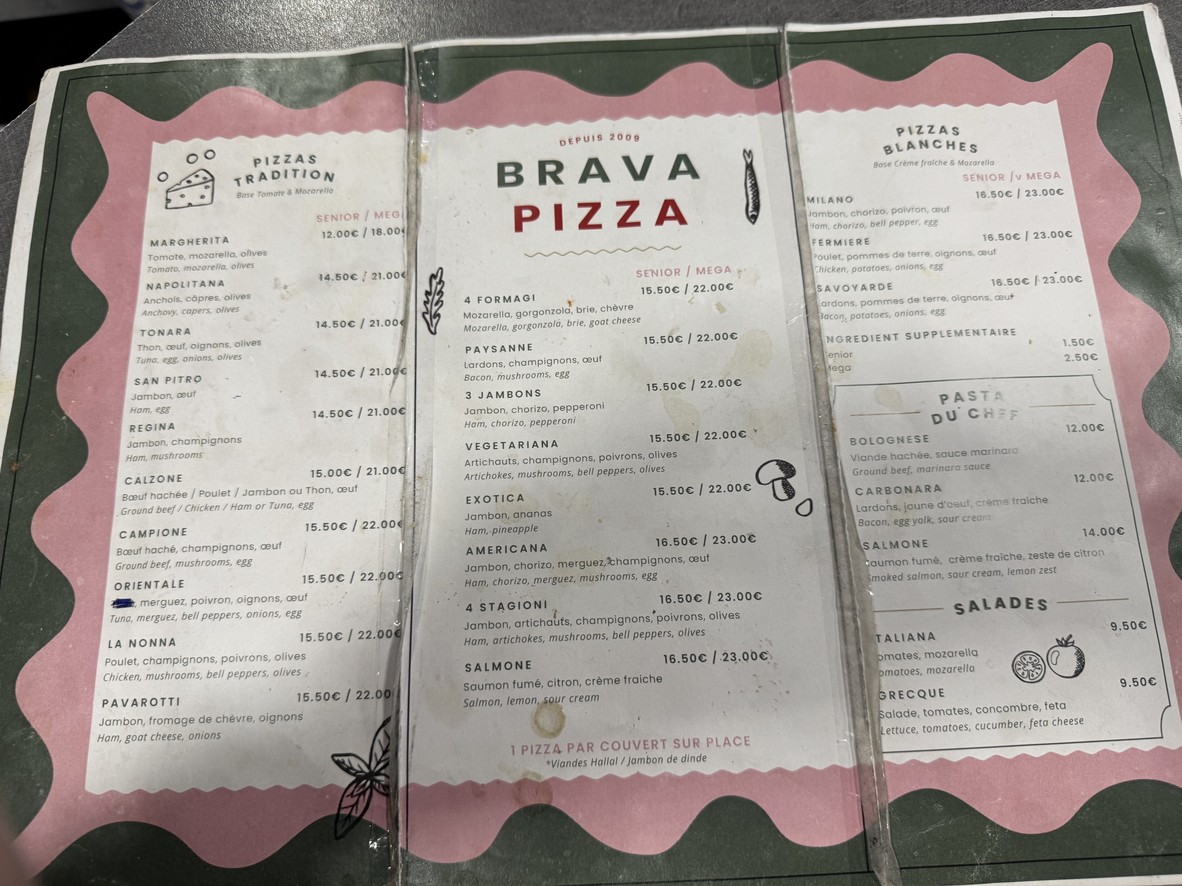 BRAVA PIZZA menu 1