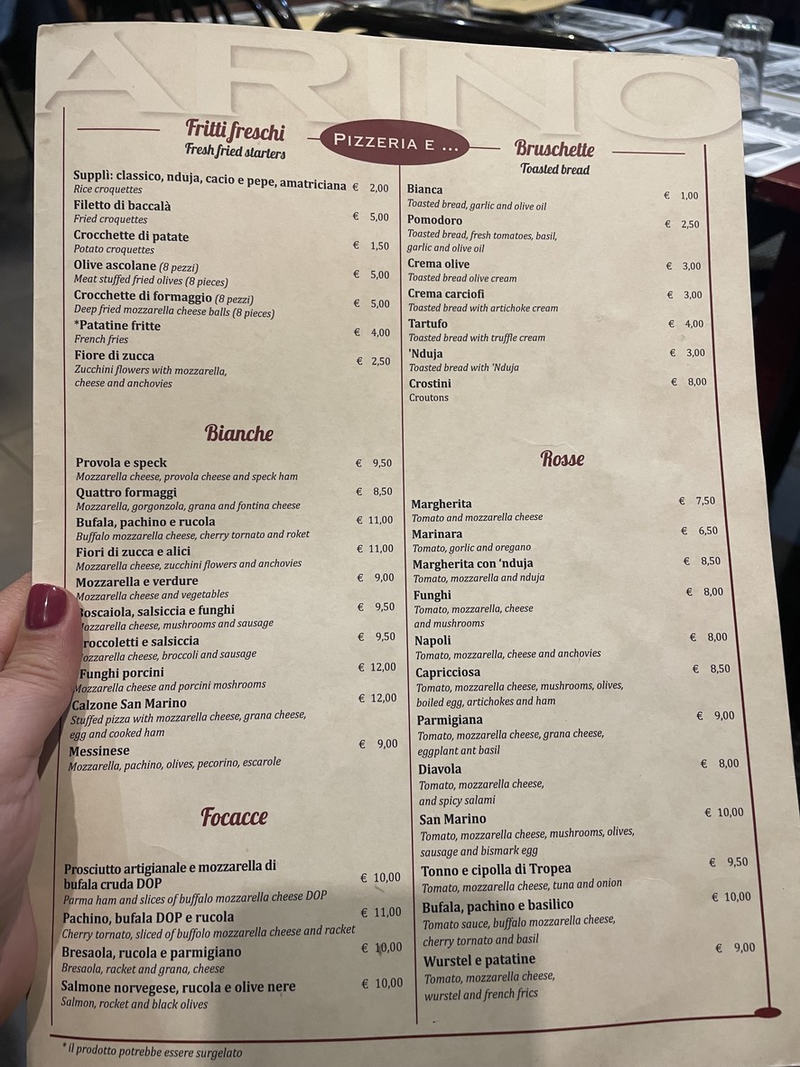 Pizzeria San Marino menu 1