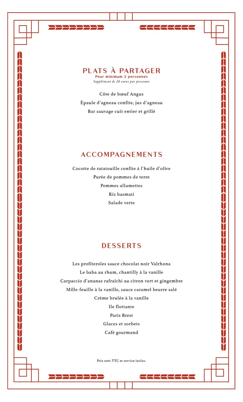 Le Boeuf sur le Toit menu 3