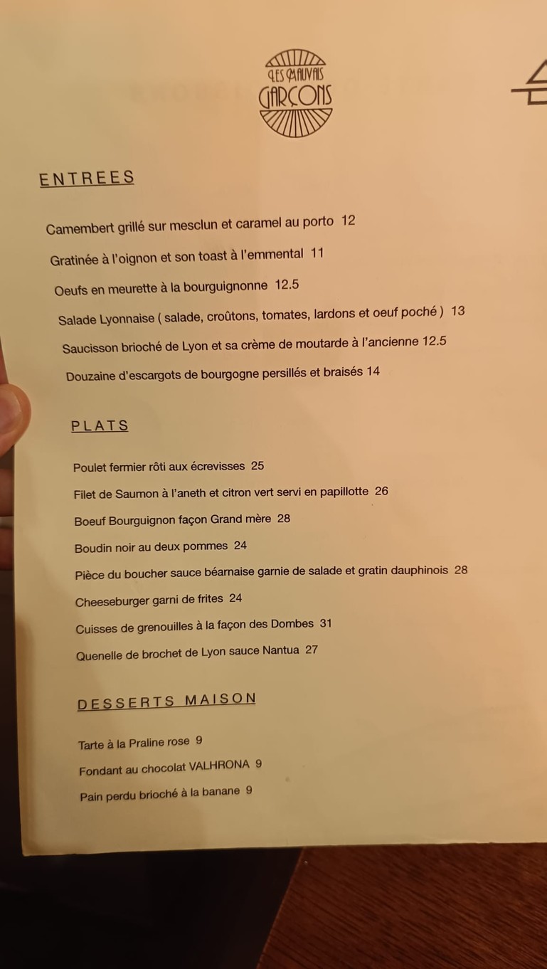 Les Mauvais Garçons menu 1