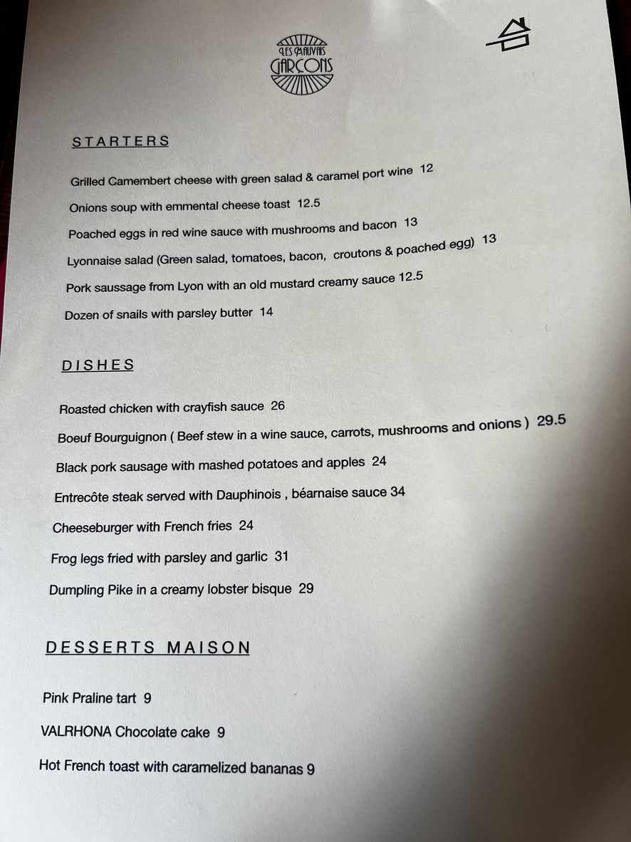 Les Mauvais Garçons menu 2