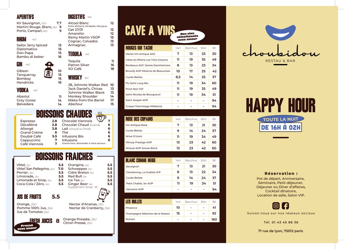 Choubidou Bastille menu 2