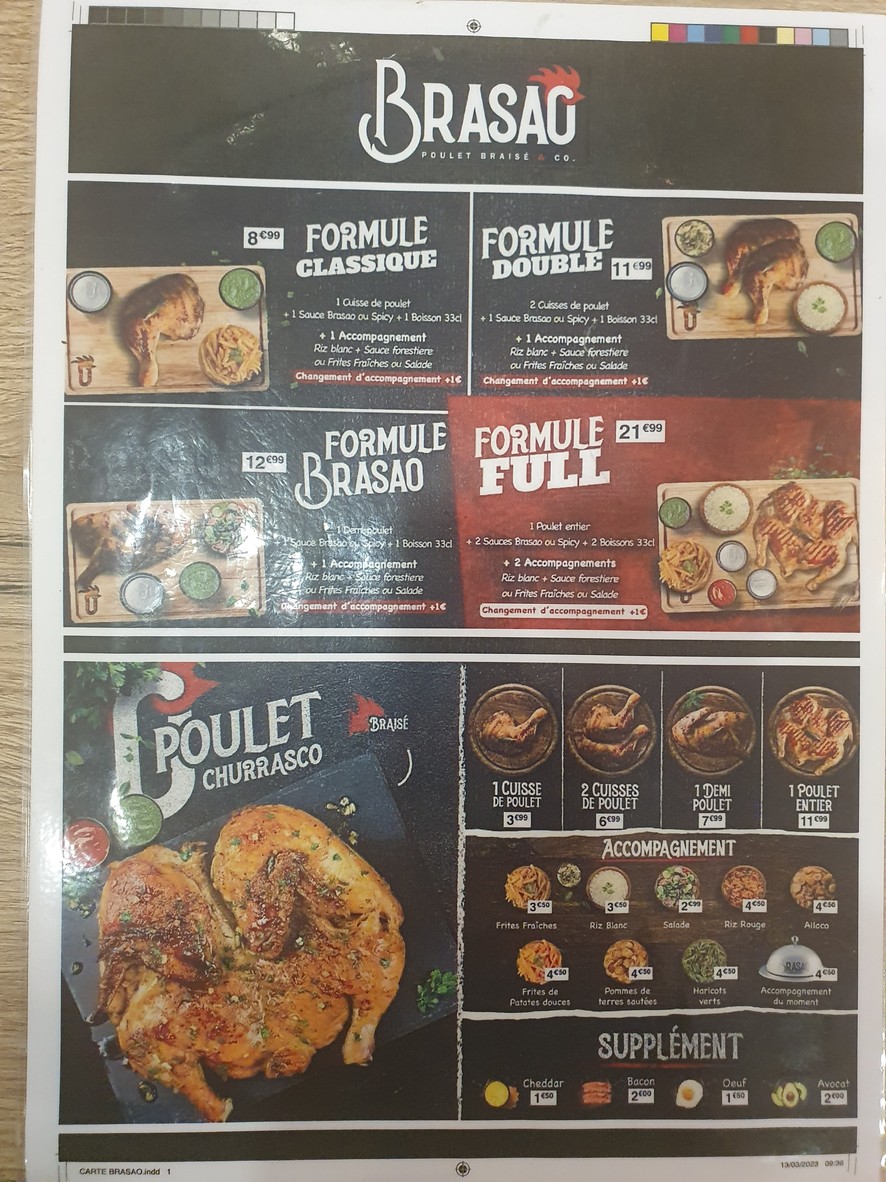 Brasao Nation- Restaurant poulet braisé Paris 12ème menu 1