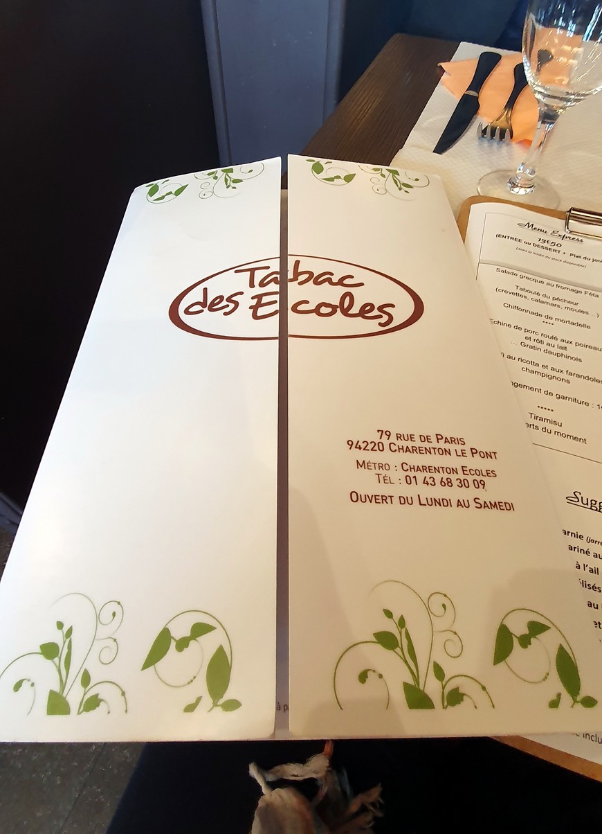 Tabac Des Ecoles menu 1