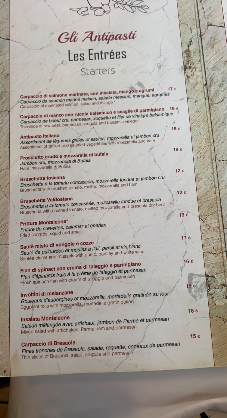Monteleone menu 1