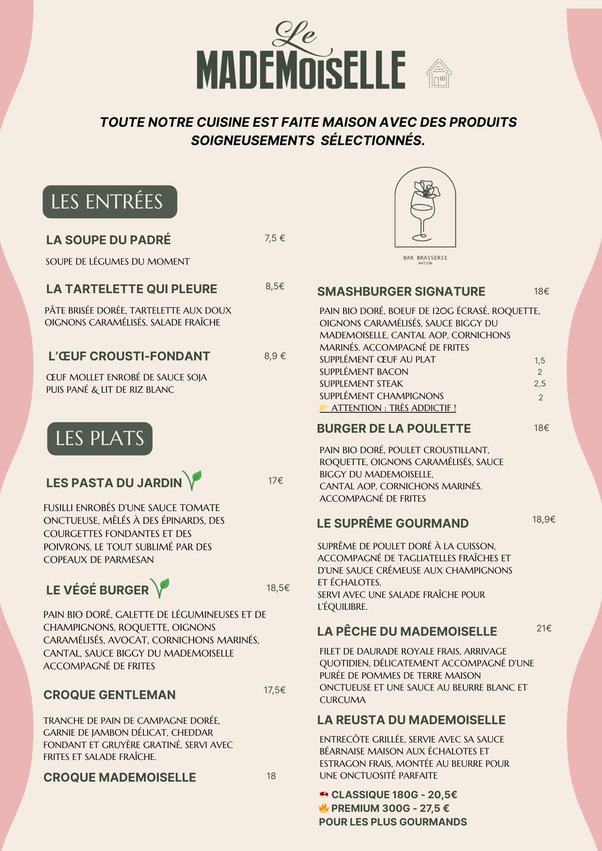 Le Mademoiselle menu 1