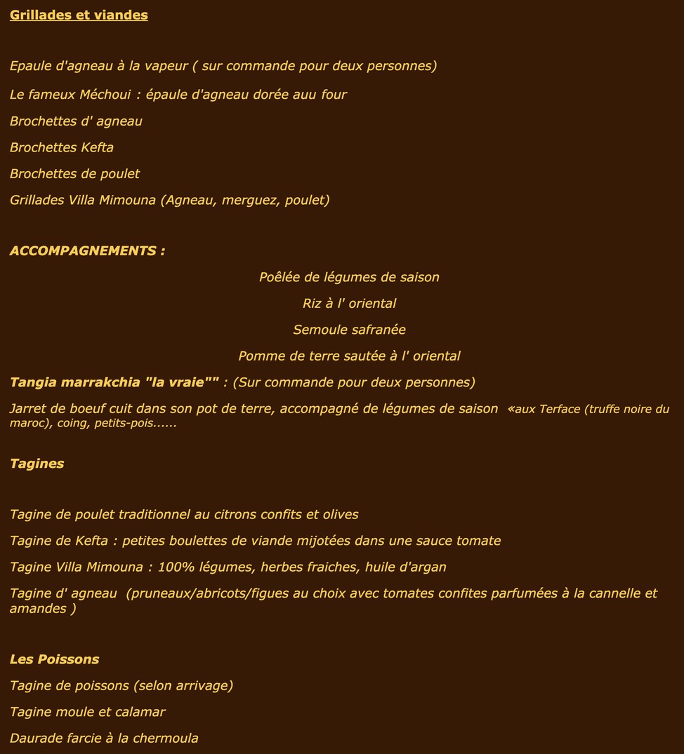 Villa Mimouna menu 2