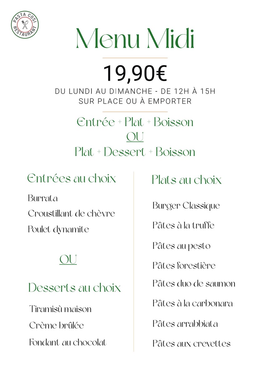 Pasta Cosi menu 1