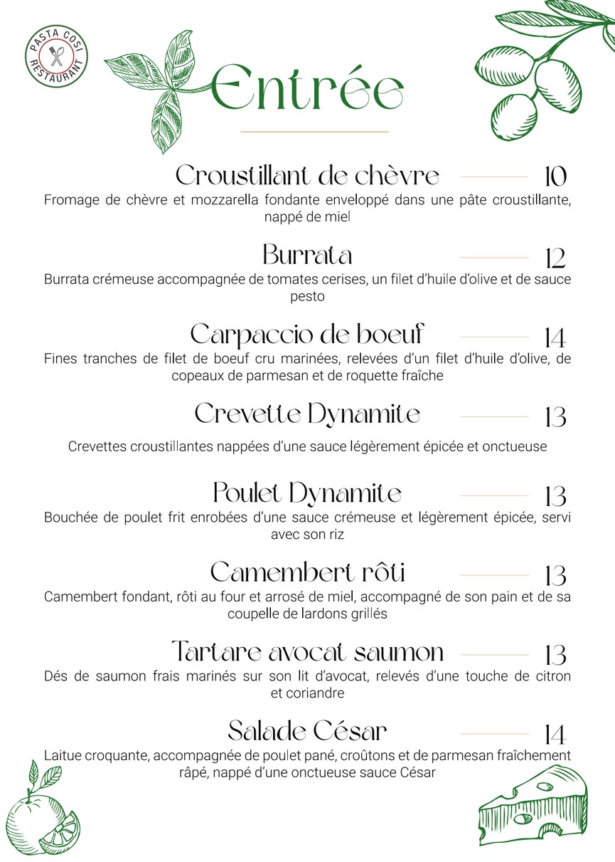 Pasta Cosi menu 2