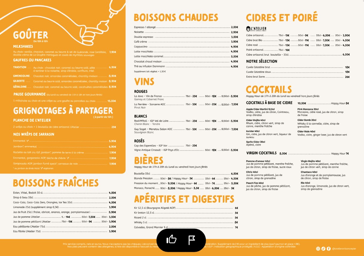 L'Atelier Artisan Crêpier - Neuilly menu 2
