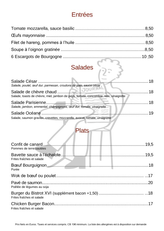 BISTROT XVI - RESTAURANT CAFÉ menu 1