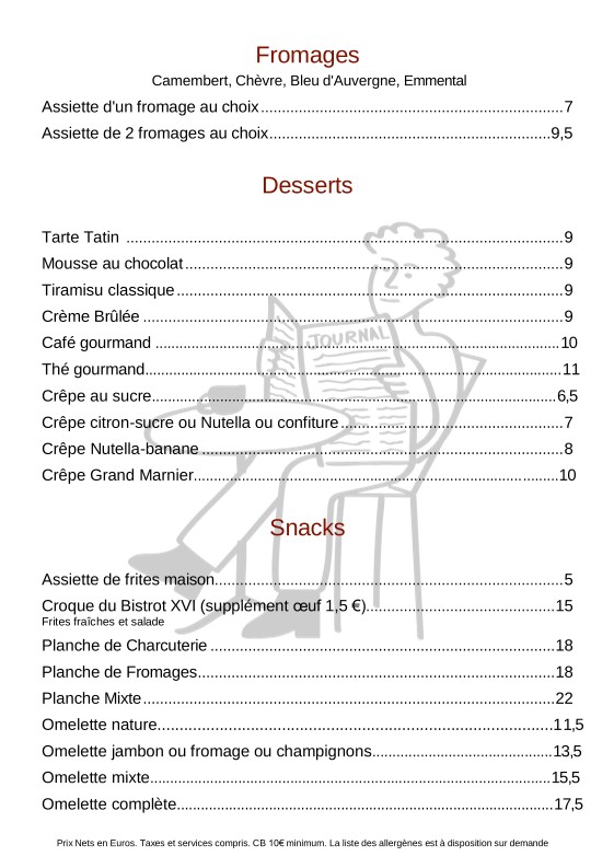 BISTROT XVI - RESTAURANT CAFÉ menu 2
