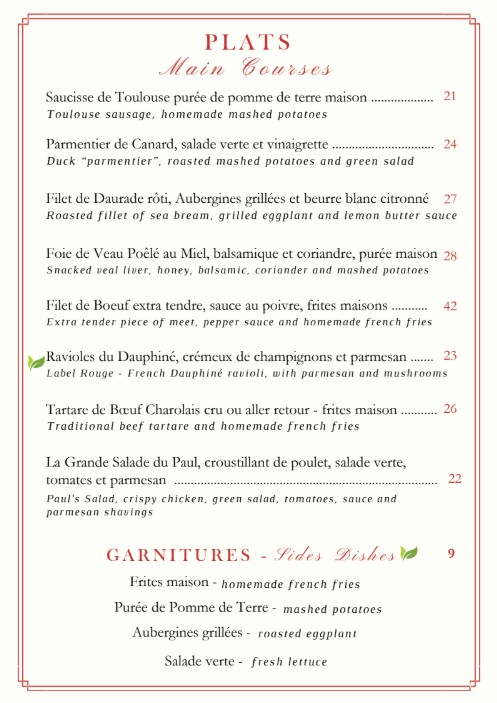 Restaurant Paul menu 2