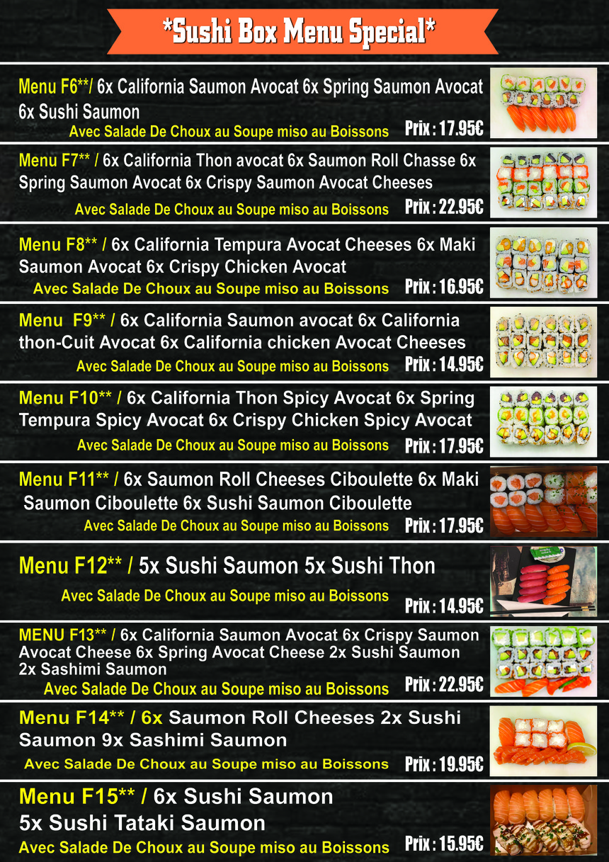 Sushi Box Paris menu 1