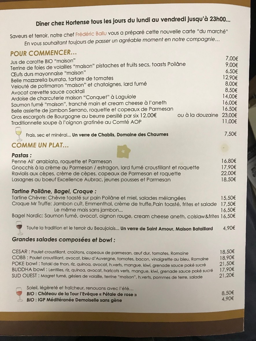 Hortense menu 1