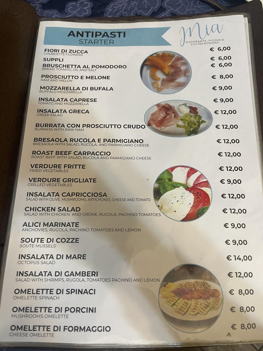 Mia Ristorante menu 1