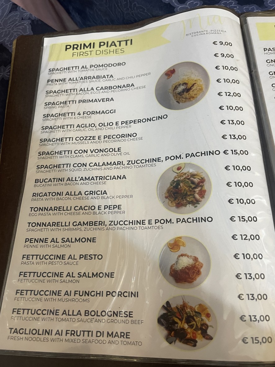 Mia Ristorante menu 3
