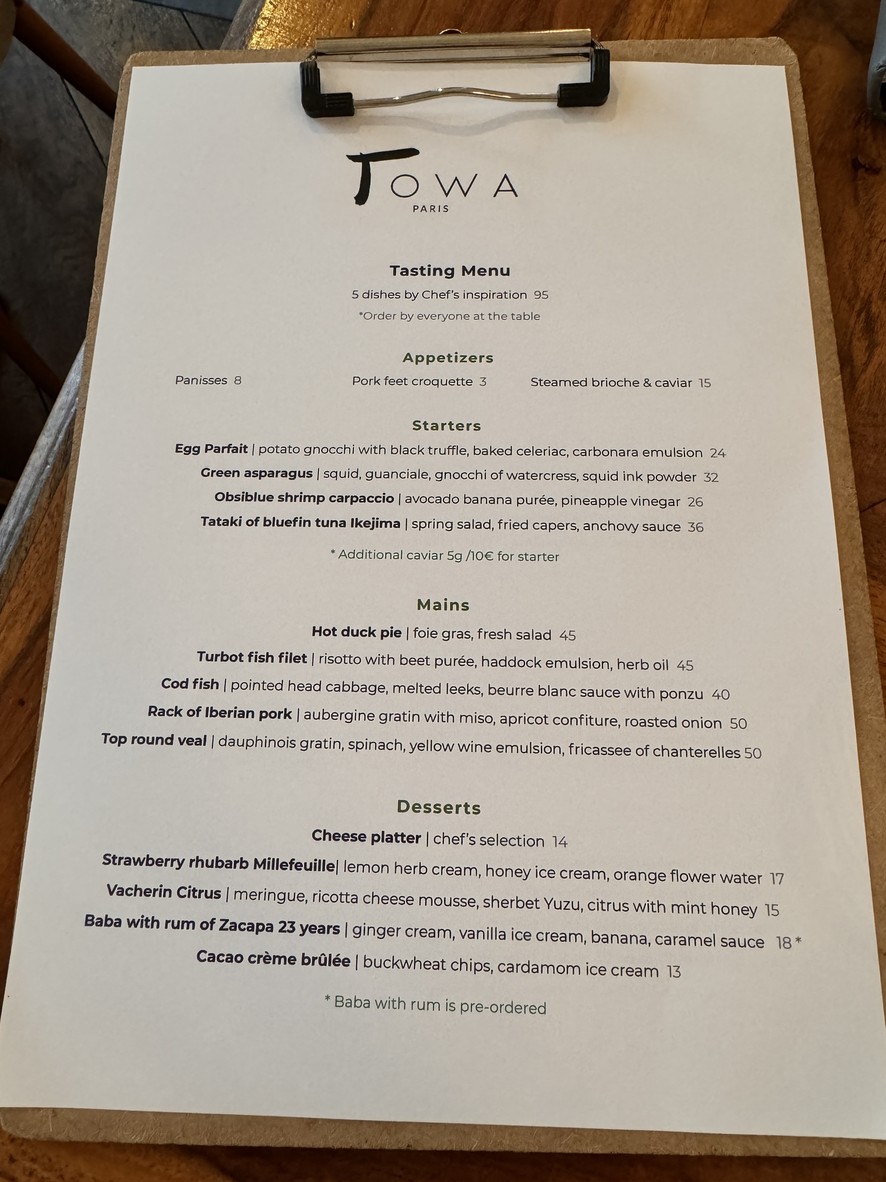 TOWA Restaurant menu 1