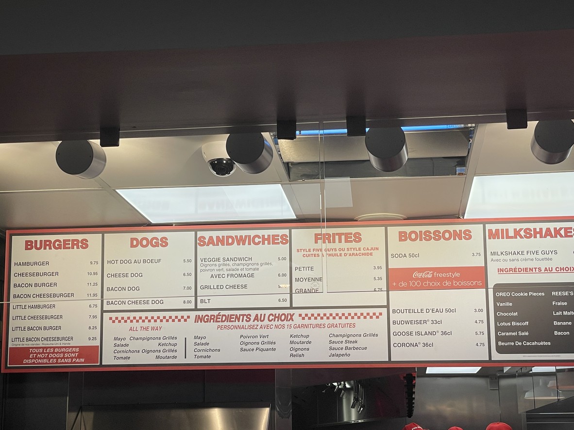 Five Guys Burgers and Fries Paris La Défense Grande Arche menu 1