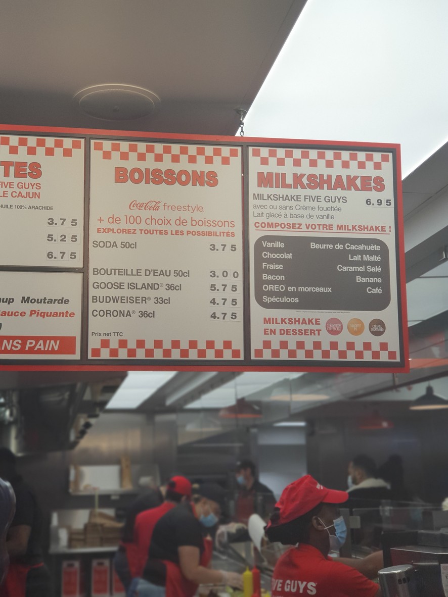 Five Guys Burgers and Fries Paris La Défense Grande Arche menu 2