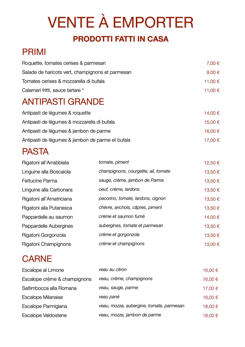 Villa des Ternes menu 1