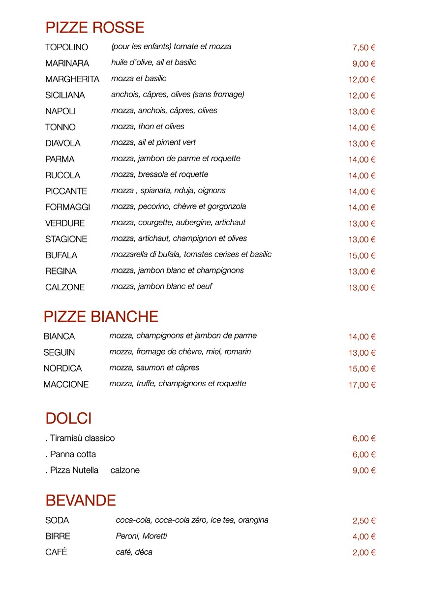 Villa des Ternes menu 2