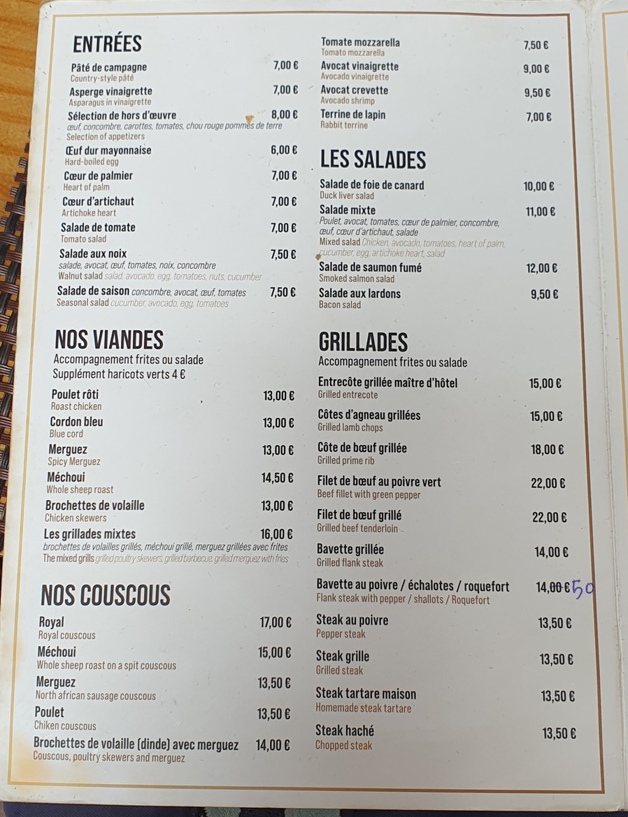 Le Relais de Bretagne menu 1