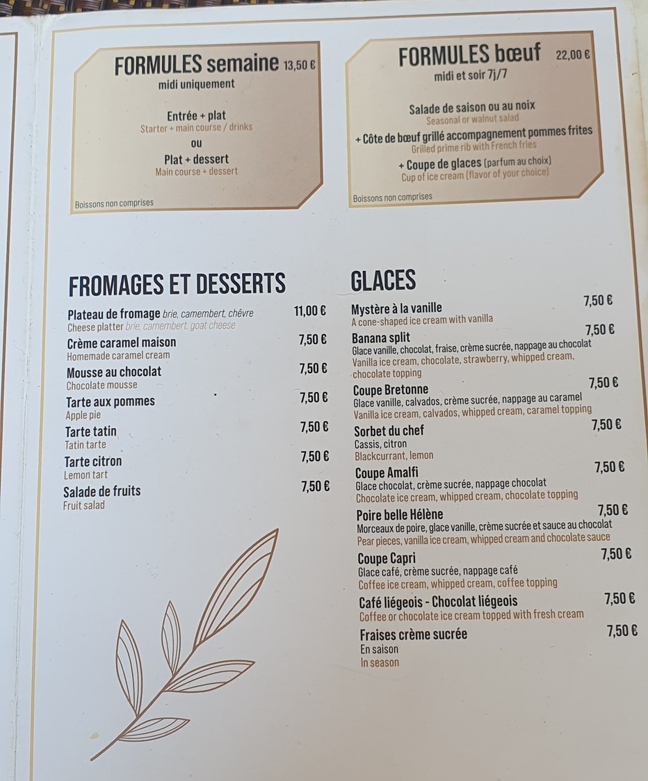 Le Relais de Bretagne menu 2