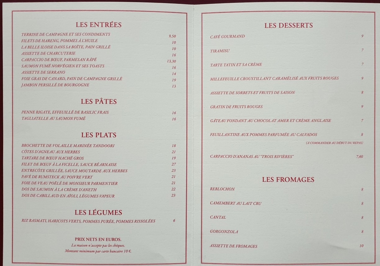 Le Rostand menu 1