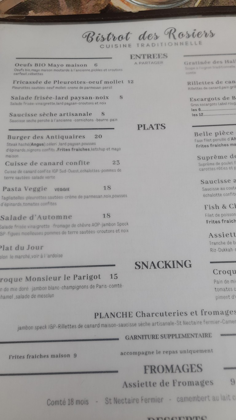 Bistrot Des Rosiers menu 1