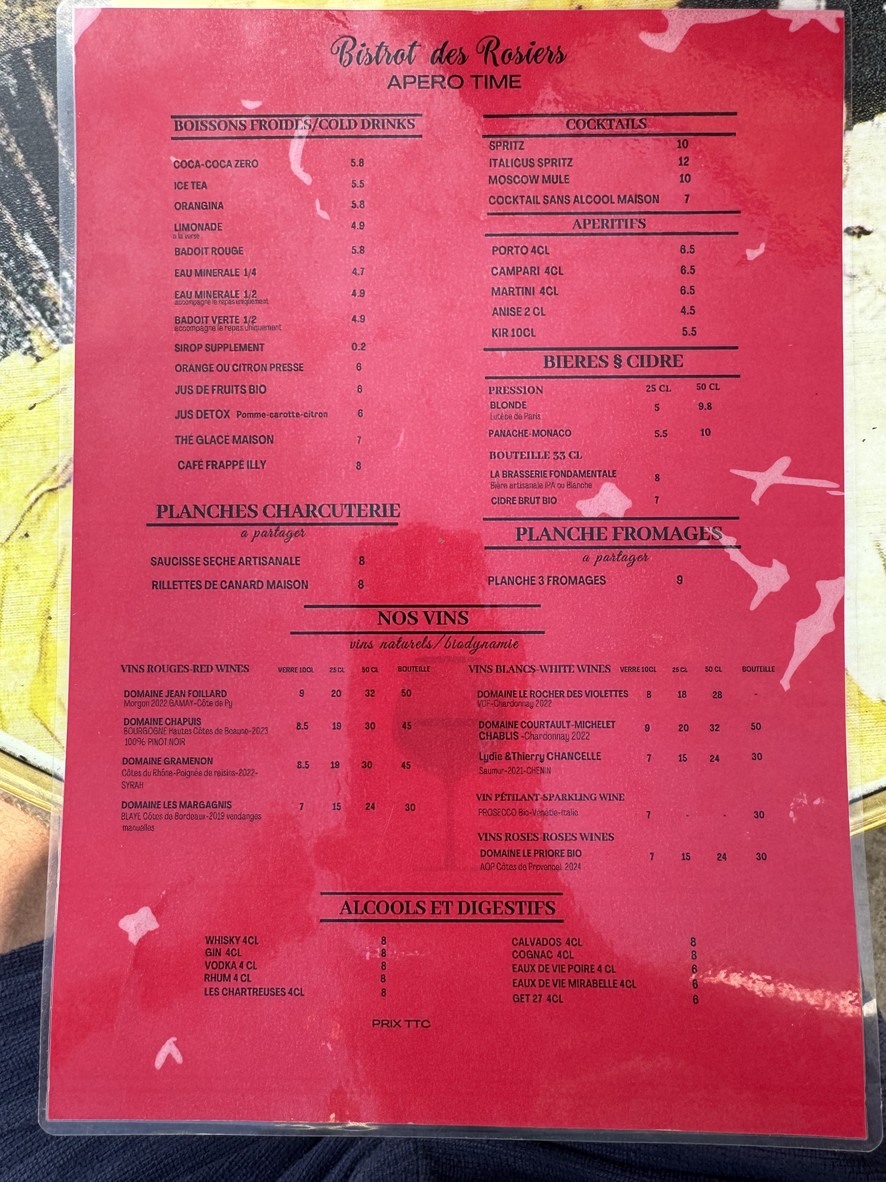Bistrot Des Rosiers menu 2