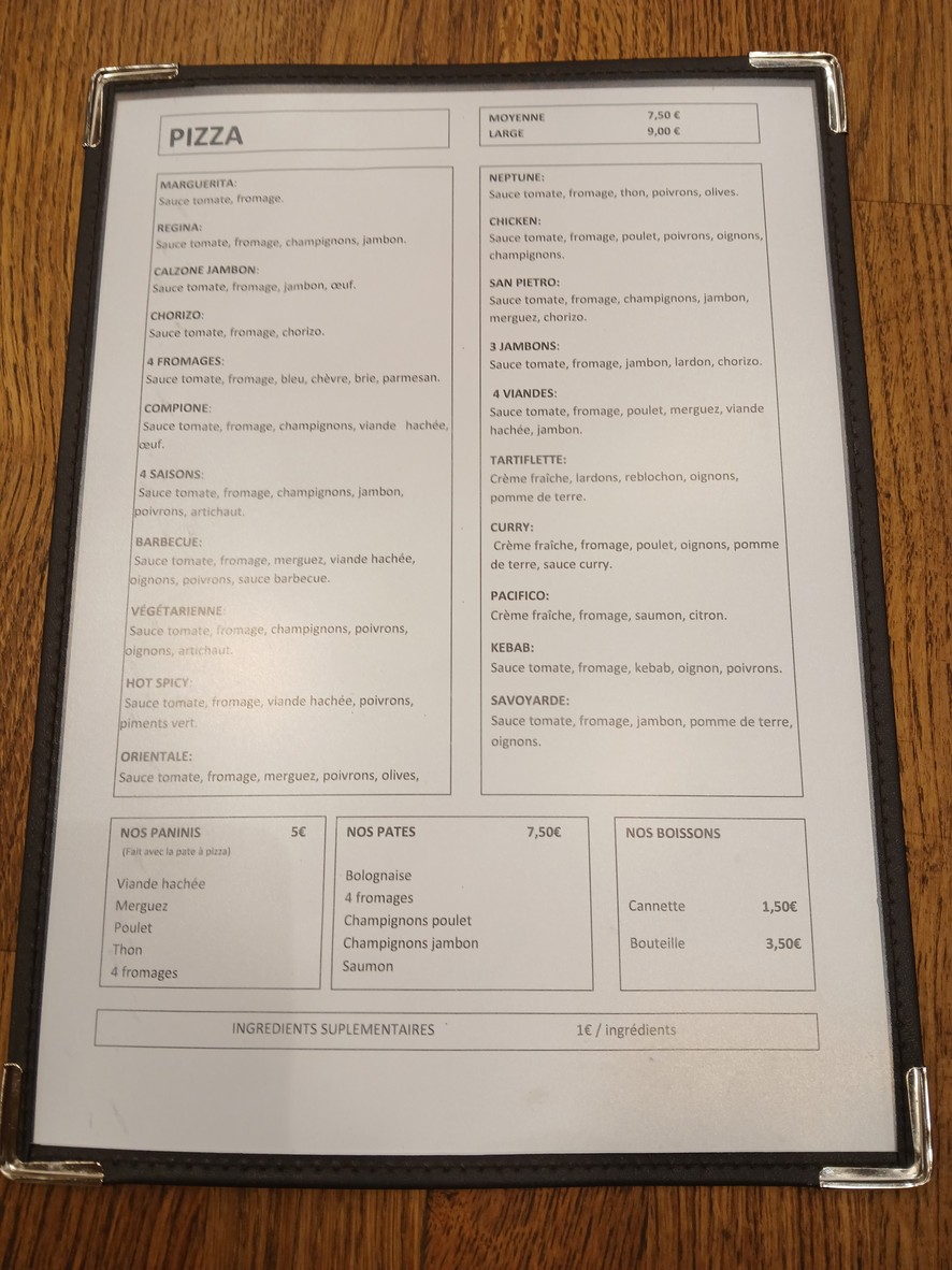Dinapoli Pizza Paris 20. menu 1