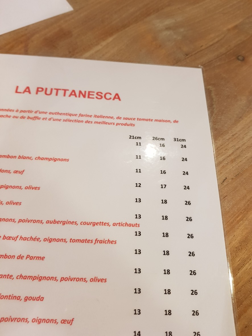 La Puttanesca menu 1