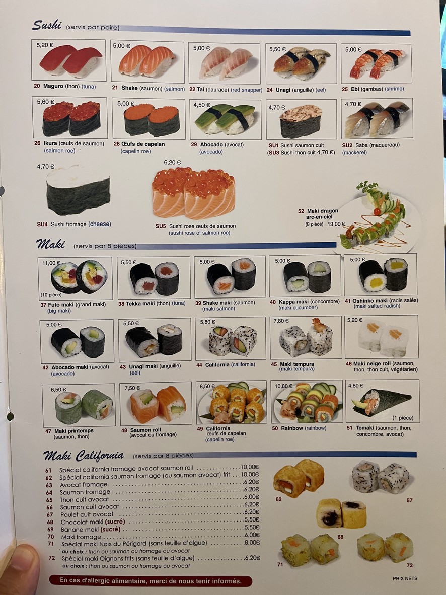 SUSHI WAKO Puteaux menu 3