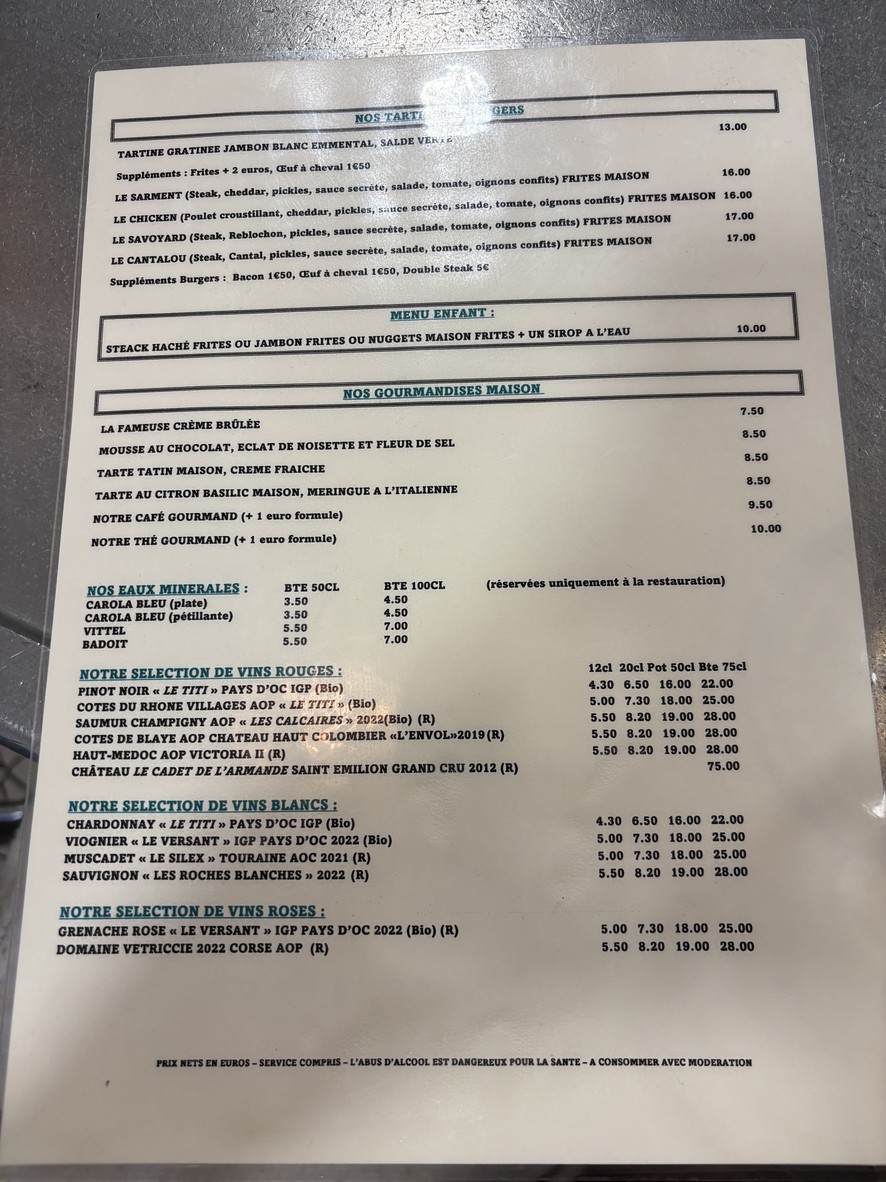 le sarment de montmartre menu 2