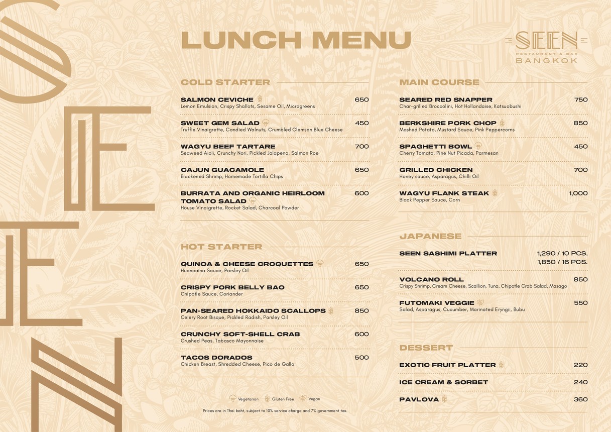 SEEN Restaurant & Bar Bangkok menu 1