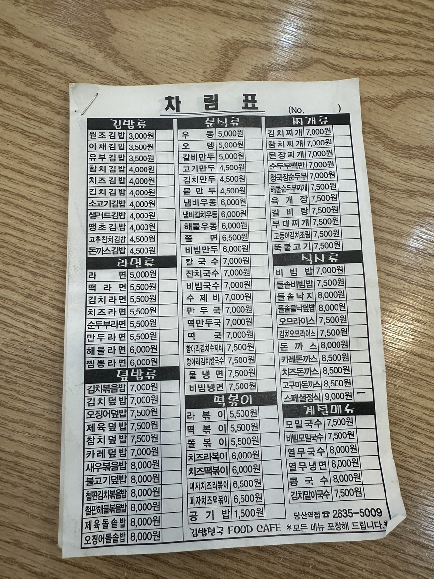 Gimbap Cheonguk Dangsan Station Branch menu 1