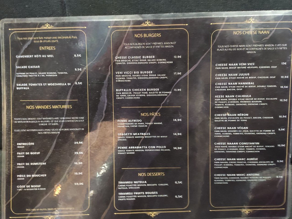 Veni Vici menu 1