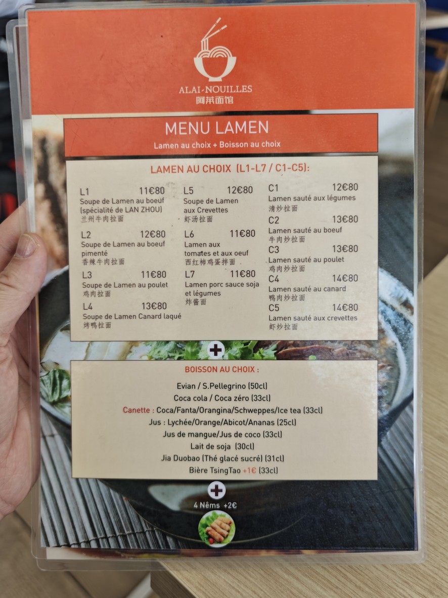 Alai Nouilles menu 1