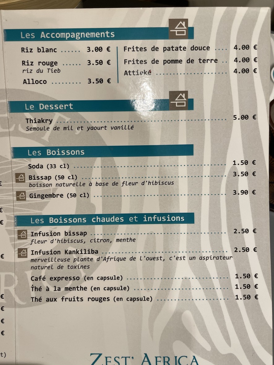ZEST'AFRICA menu 2