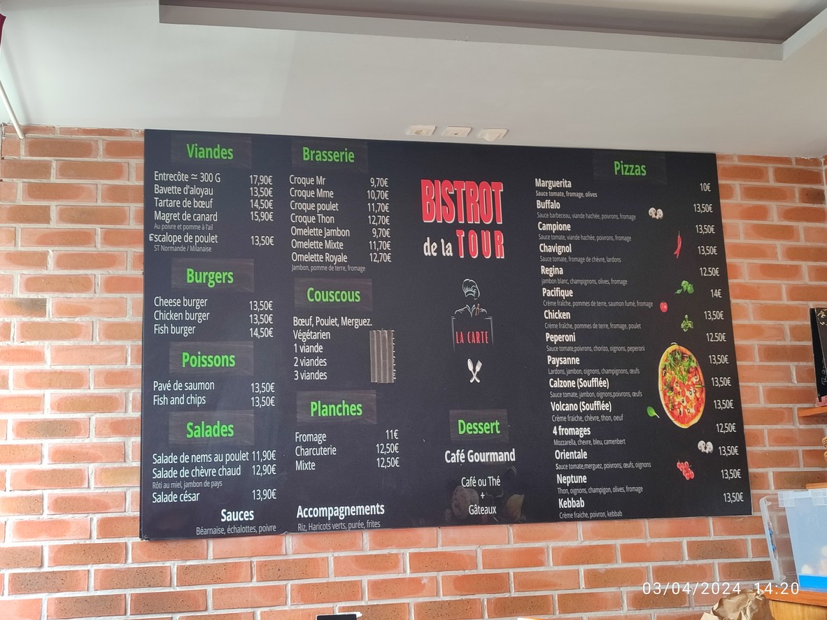 Bistrot de la Tour menu 1