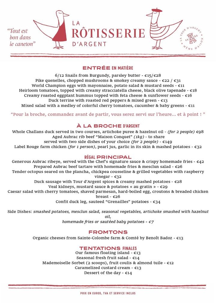 La Tour d'Argent menu 1