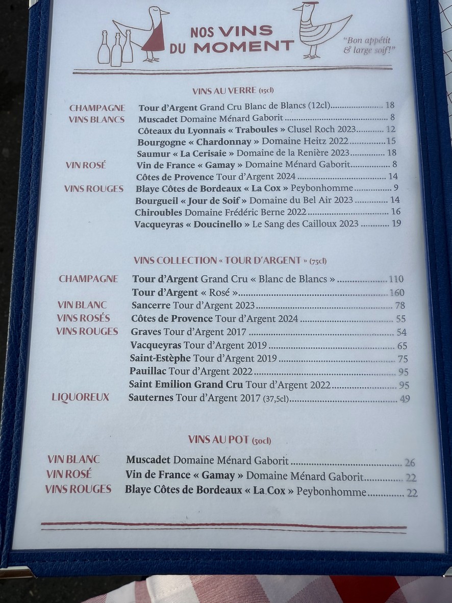 La Tour d'Argent menu 2