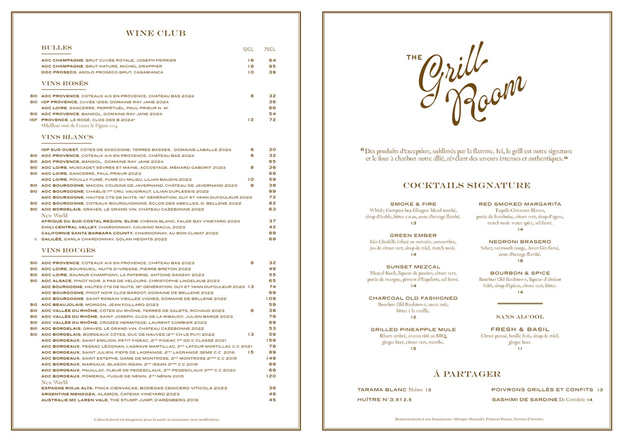 The Grill Room menu 1
