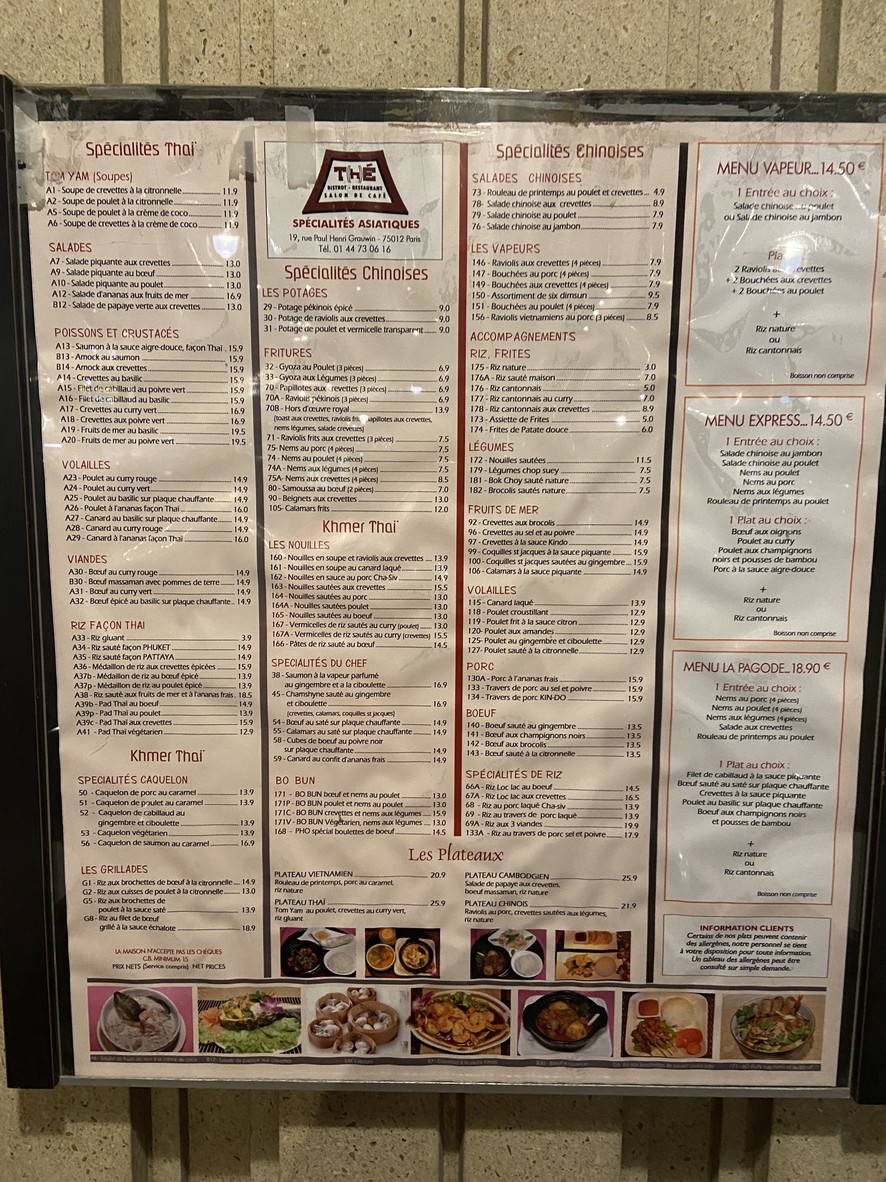 Restaurant Thé menu 1