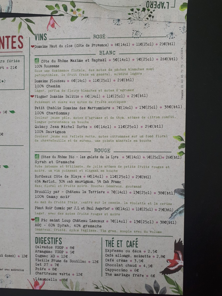 Bistrot des Plantes menu 3